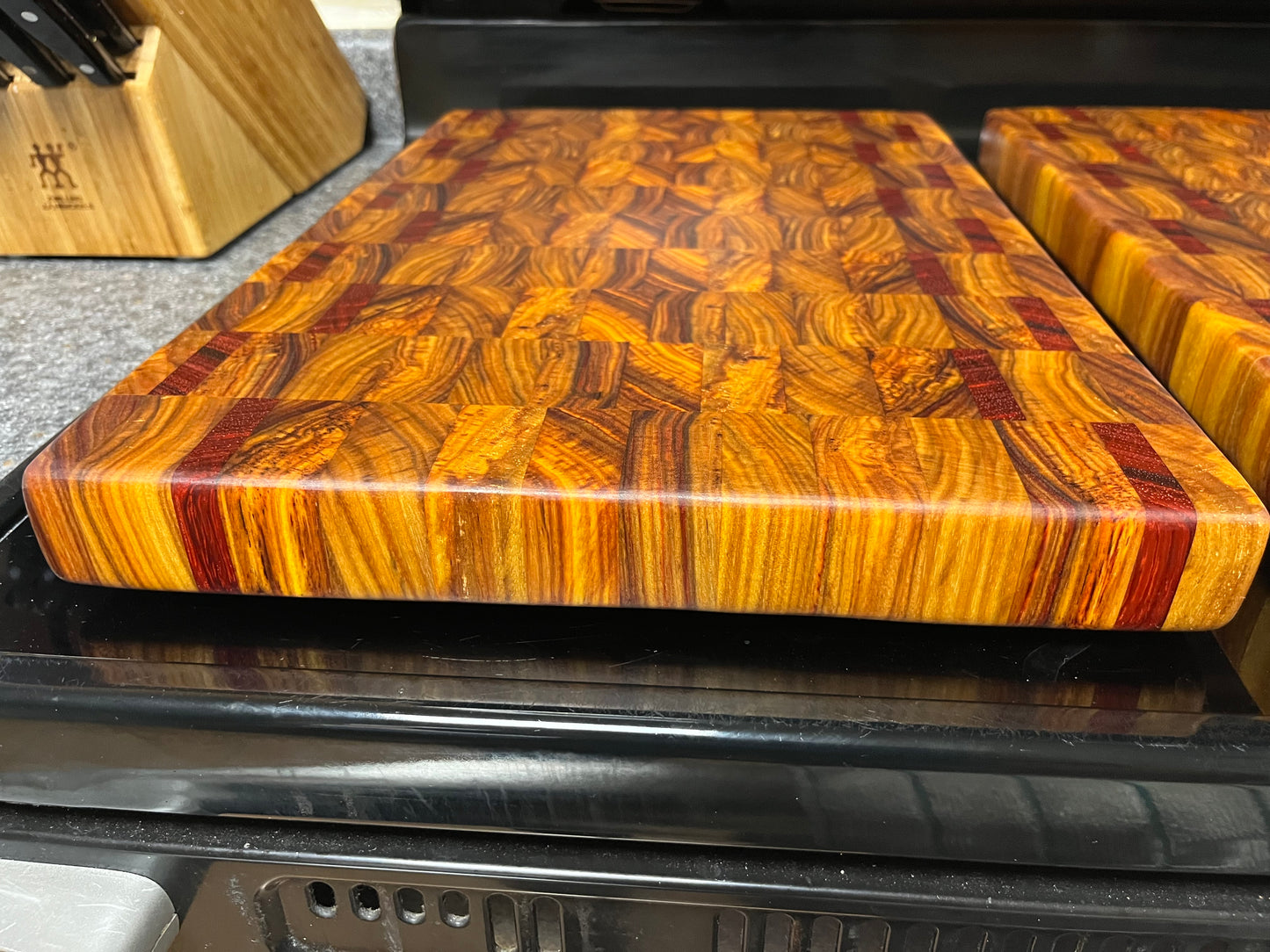18X12”X1-1/2” Canarywood w/Padauk end grain cutting board