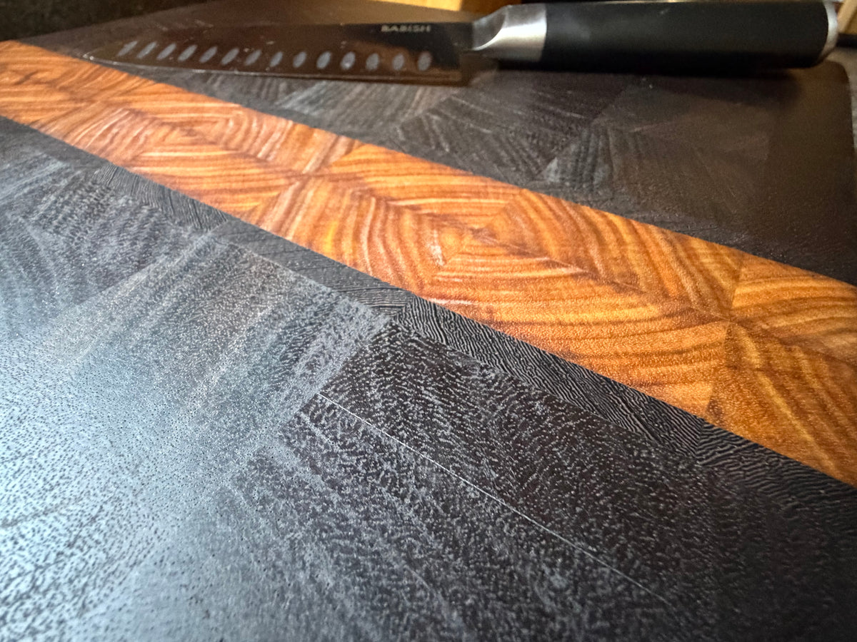 17-1/2"X13-1/4"X1-1/2" Peruvian Walnut w/Canarywood & Wenge End Grain Cutting Board