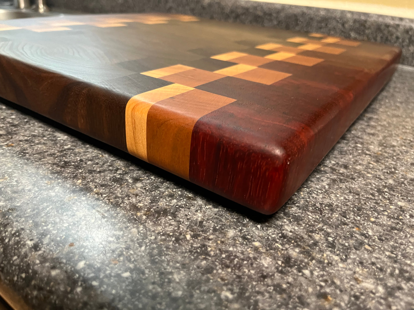 17"X16-1/2"X1-1-2" Walnut w/Cherry, Maple, Padauk- End Grain Cutting Board