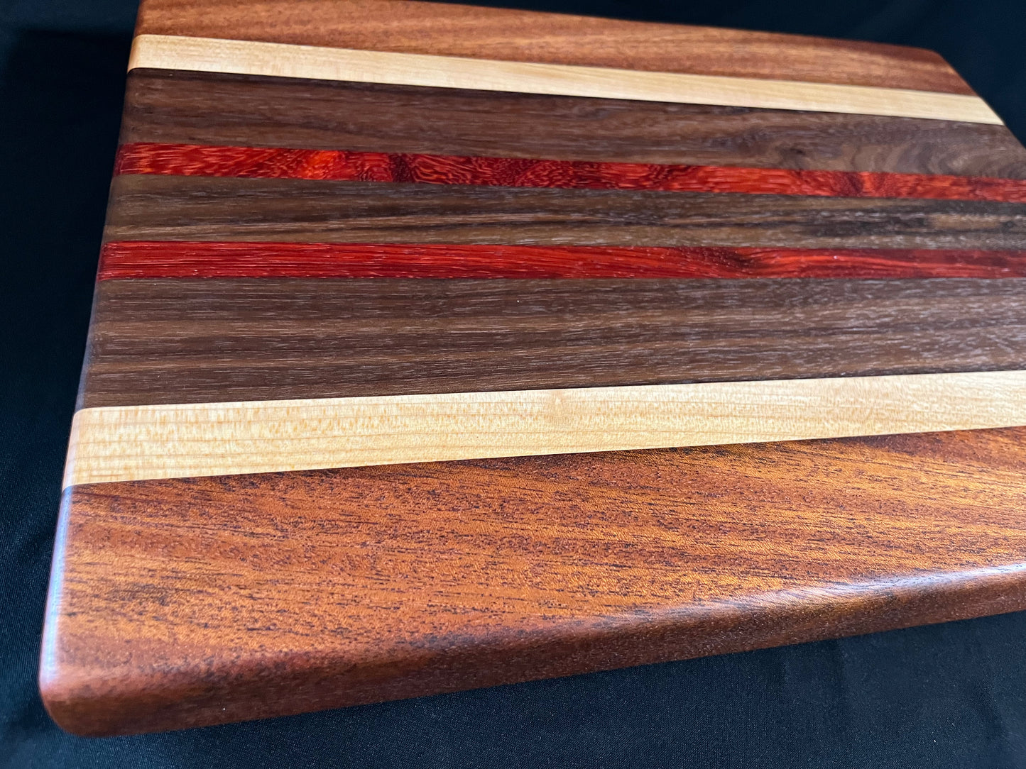 #1 15-1/4"X11-1/4"X1-3/8" Edge Grain Cutting Board-Walnut, Maple, Mahogany & Padauk w/rubber feet