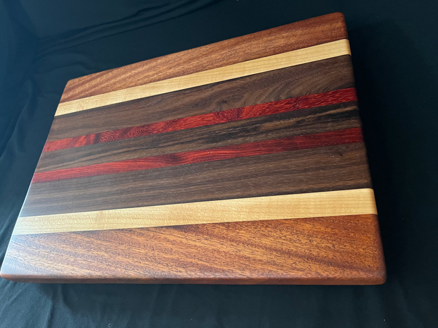#1 15-1/4"X11-1/4"X1-3/8" Edge Grain Cutting Board-Walnut, Maple, Mahogany & Padauk w/rubber feet