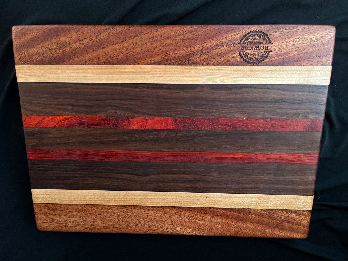 #4 15-1/2"X11-1/4"X1-3/8" Edge Grain Cutting Board-Walnut, Maple, Mahogany & Padauk