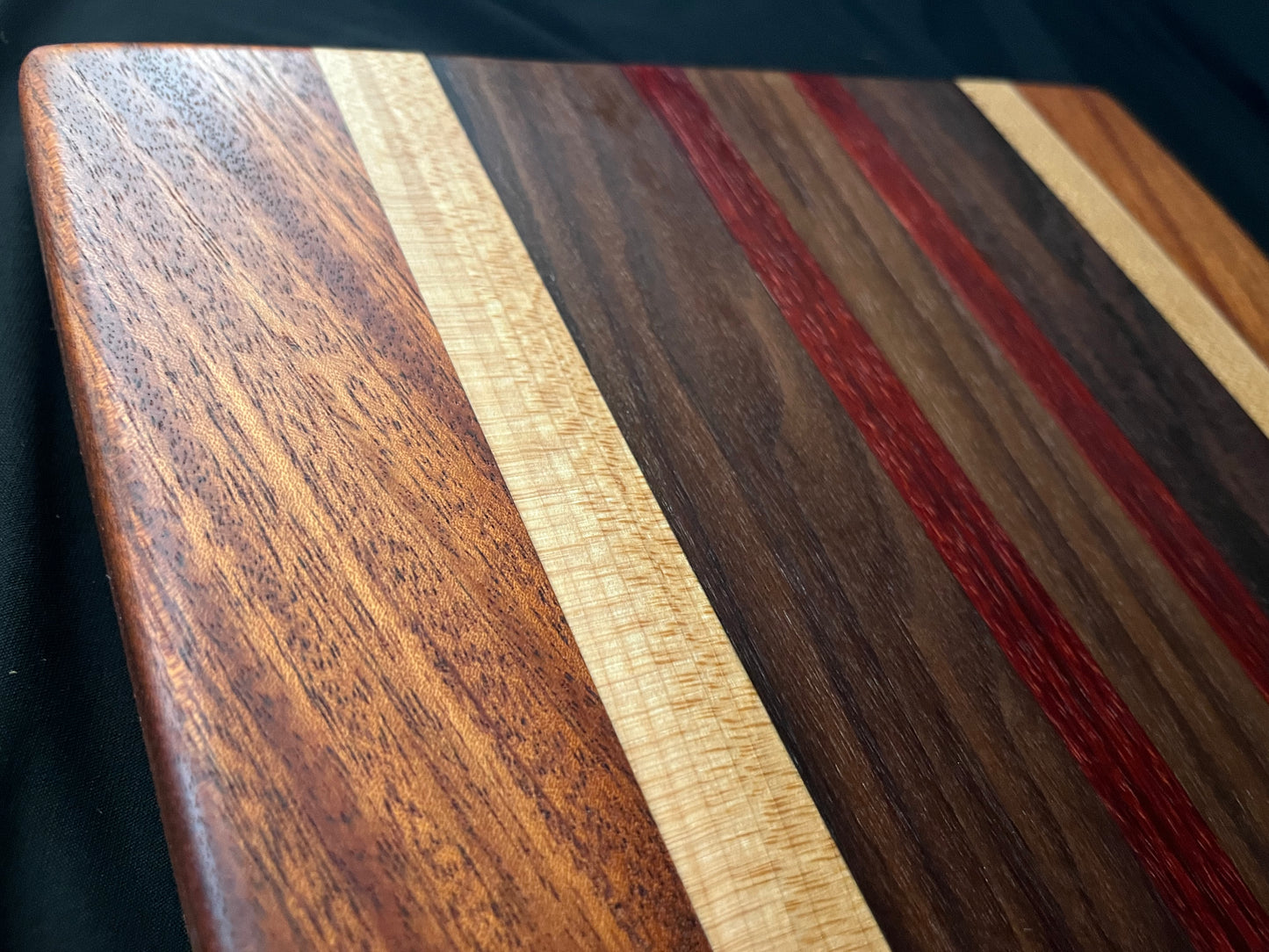 #6 15-1/4"X11-1/4"X1-3/8" Edge Grain Cutting Board-Walnut, Maple, Mahogany & Padauk