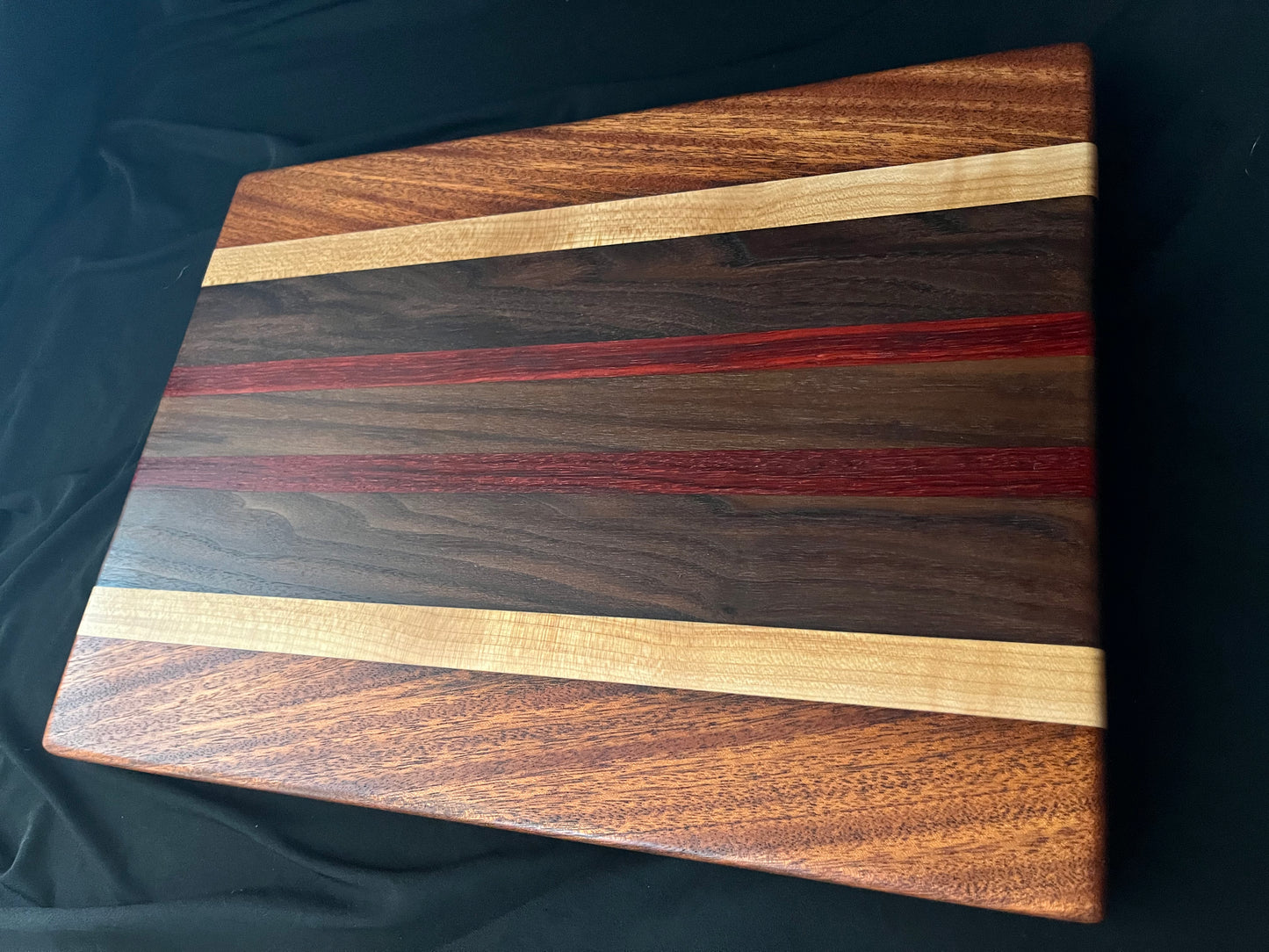 #6 15-1/4"X11-1/4"X1-3/8" Edge Grain Cutting Board-Walnut, Maple, Mahogany & Padauk