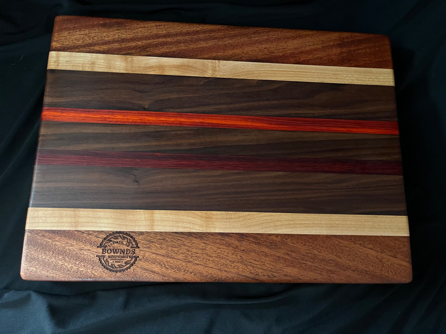 #6 15-1/4"X11-1/4"X1-3/8" Edge Grain Cutting Board-Walnut, Maple, Mahogany & Padauk