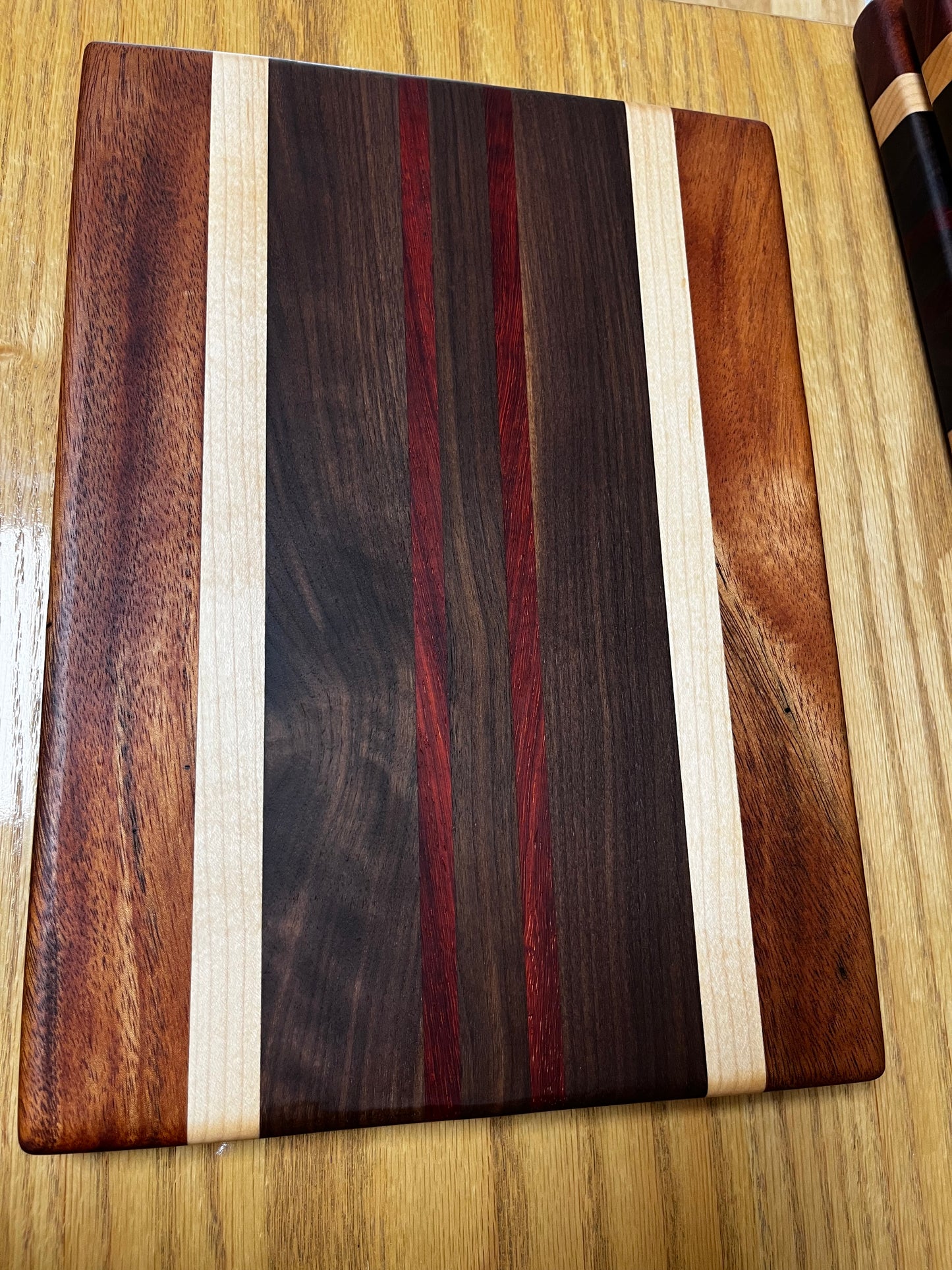 13-1/2"X10"X7/8" Edge Grain Cutting Board-Walnut, Maple, Mahogany & Padauk