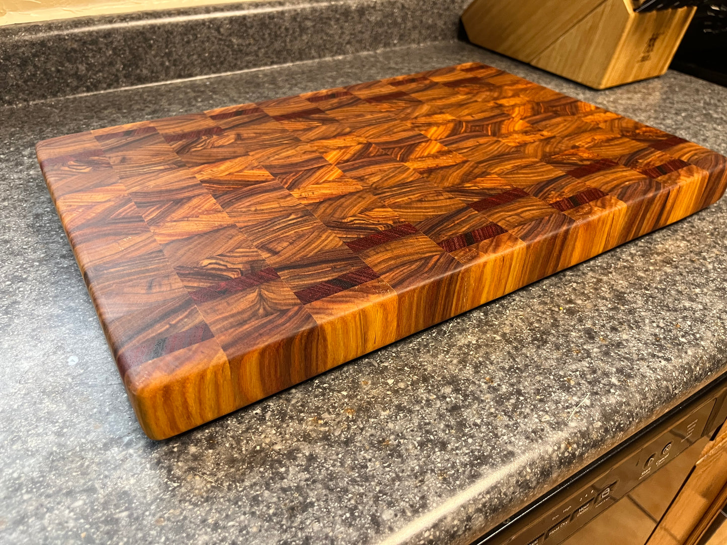 18X12”X1-1/2” Canarywood w/Padauk end grain cutting board