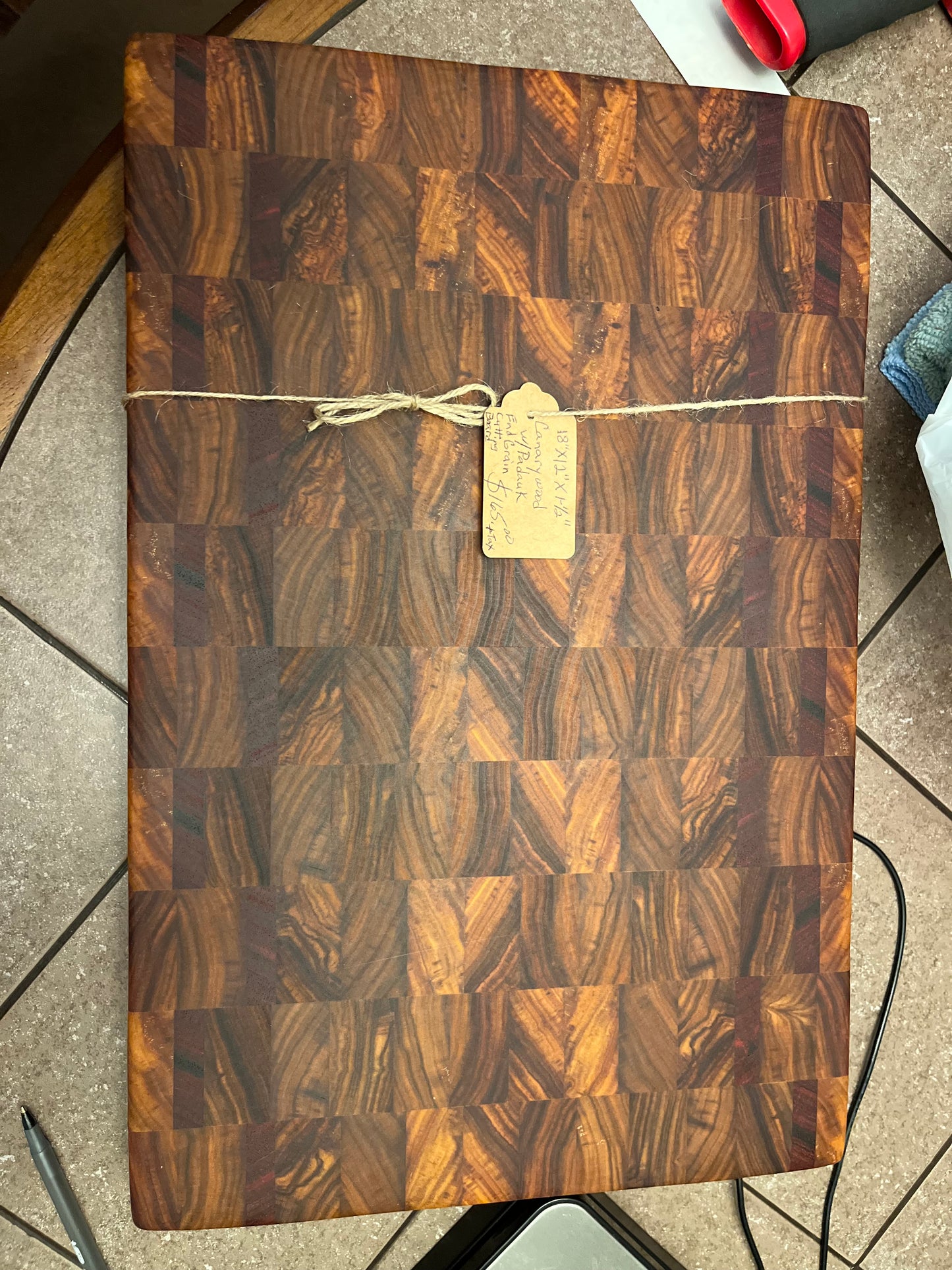 18X12”X1-1/2” Canarywood w/Padauk end grain cutting board