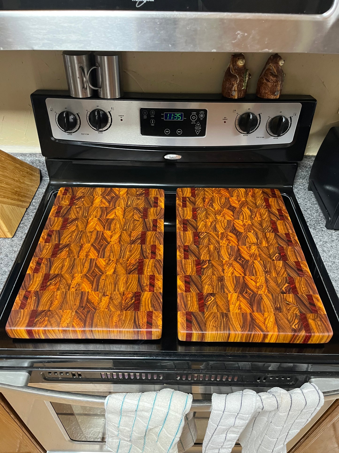 18X12”X1-1/2” Canarywood w/Padauk end grain cutting board