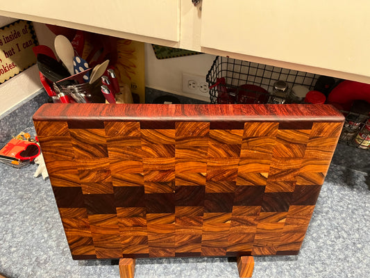 18" X 12-3/4" X 2" End Grain Cutting Board-Canarywood & Padauk w/Hand Holds cut on the bottom ends of the boards