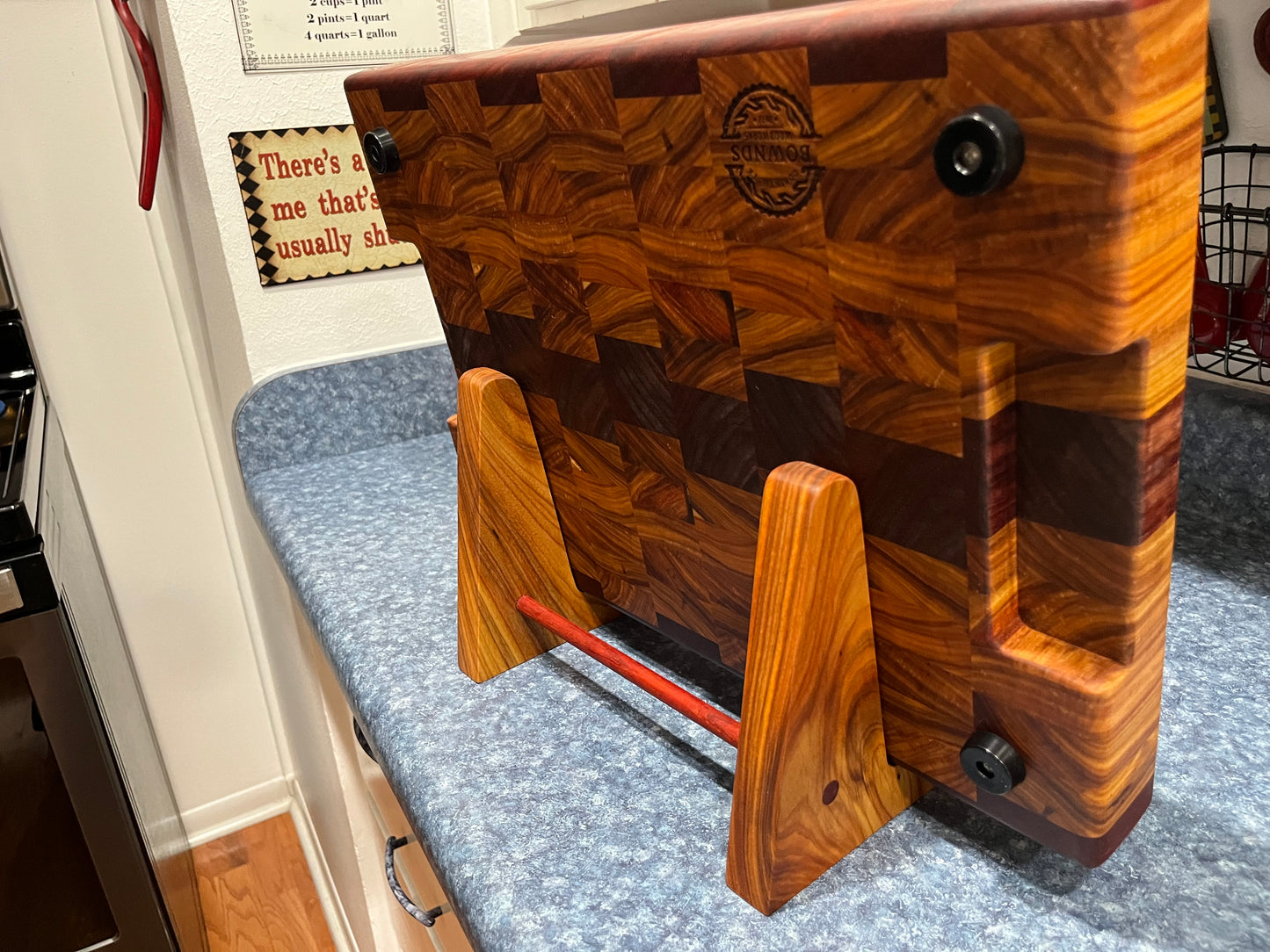 18" X 12-3/4" X 2" End Grain Cutting Board-Canarywood & Padauk w/Hand Holds cut on the bottom ends of the boards