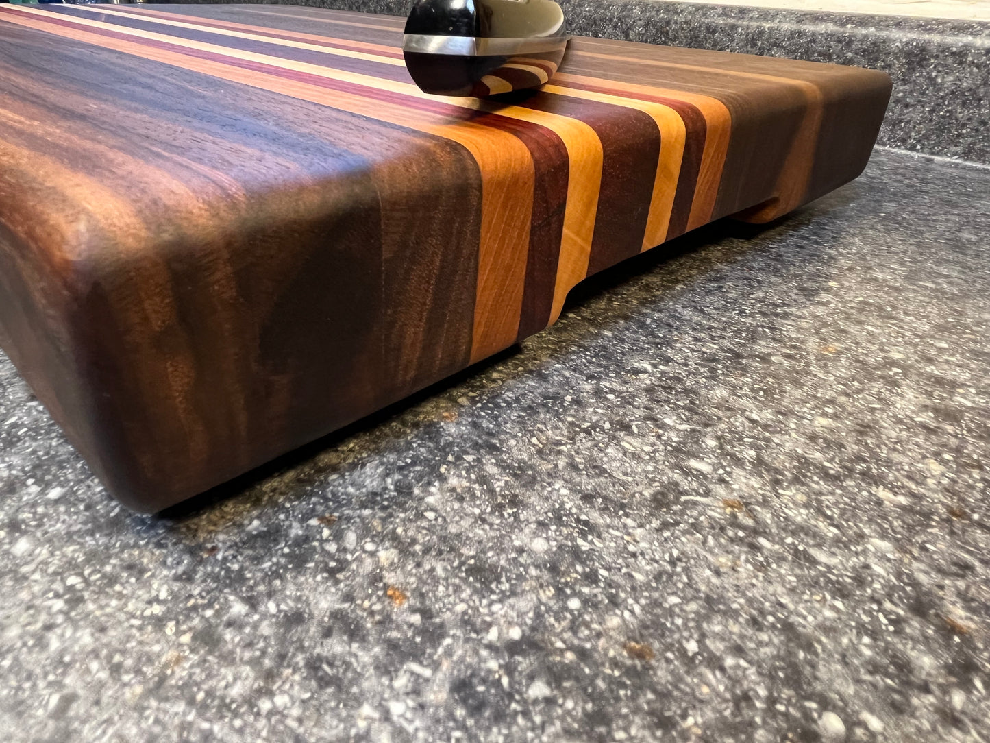 19-1/2"L X 13-3/8"W X 2"H Edge Grain Cutting Board-Walnut, with Cherry, Maple, Padauk accent strips