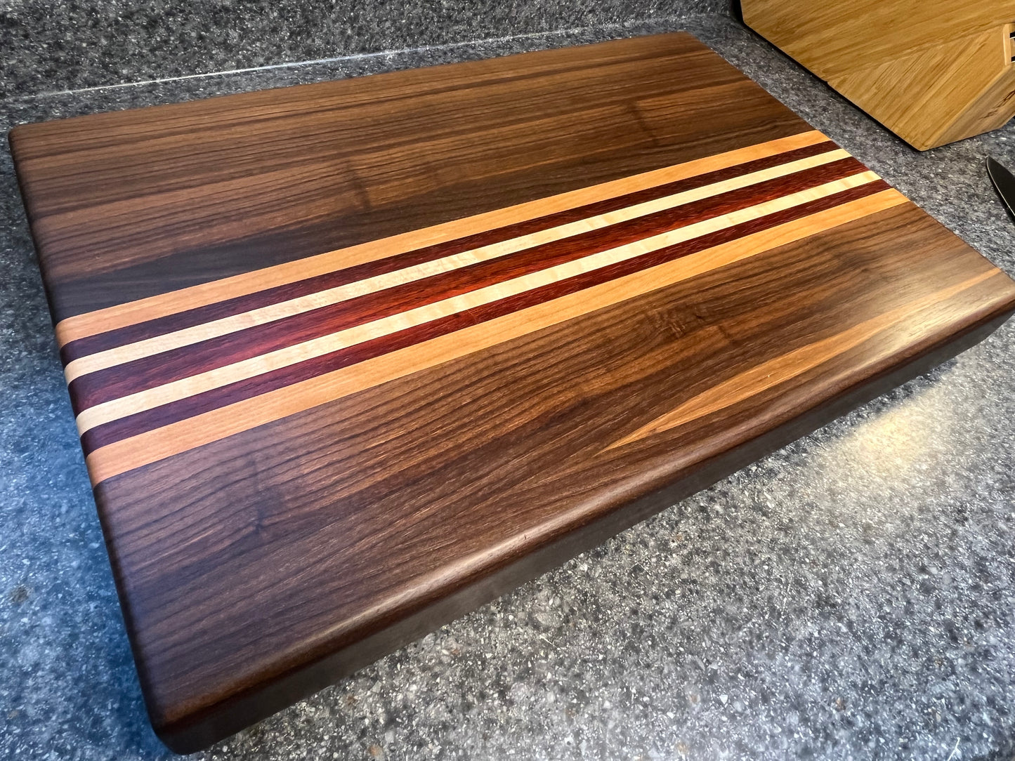 19-3/4"L X 13"W X 2"H Edge Grain Cutting Board-Walnut, with Cherry, Maple, Padauk accent strips