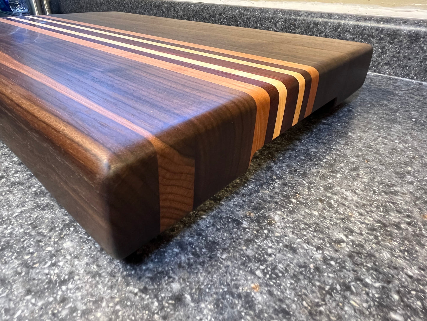 19-3/4"L X 13"W X 2"H Edge Grain Cutting Board-Walnut, with Cherry, Maple, Padauk accent strips