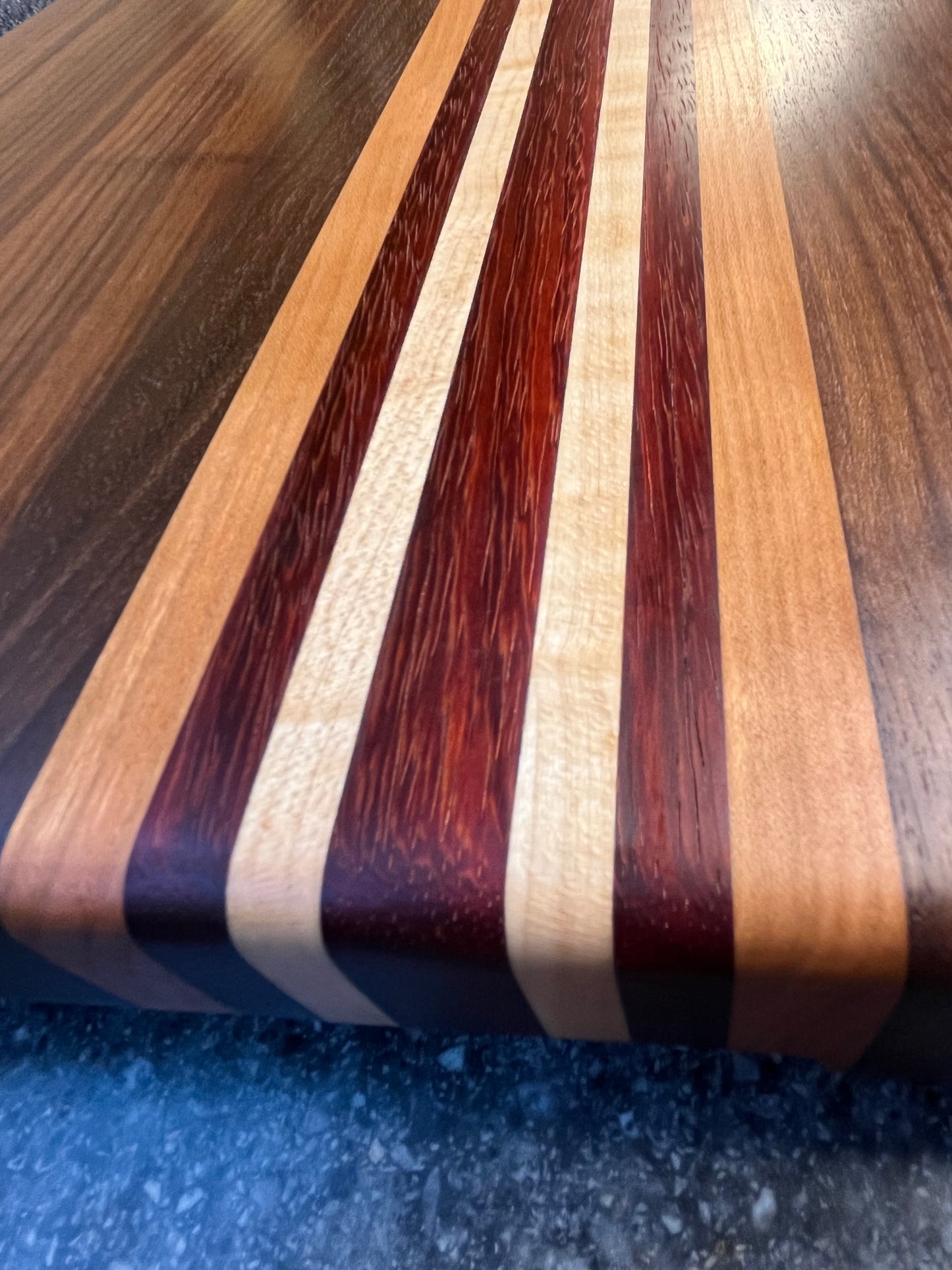 19-3/4"L X 13"W X 2"H Edge Grain Cutting Board-Walnut, with Cherry, Maple, Padauk accent strips