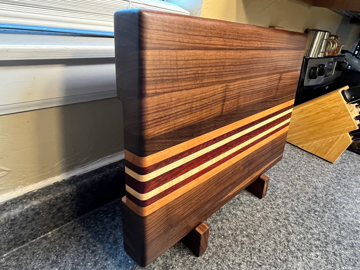 19-3/4"L X 13"W X 2"H Edge Grain Cutting Board-Walnut, with Cherry, Maple, Padauk accent strips