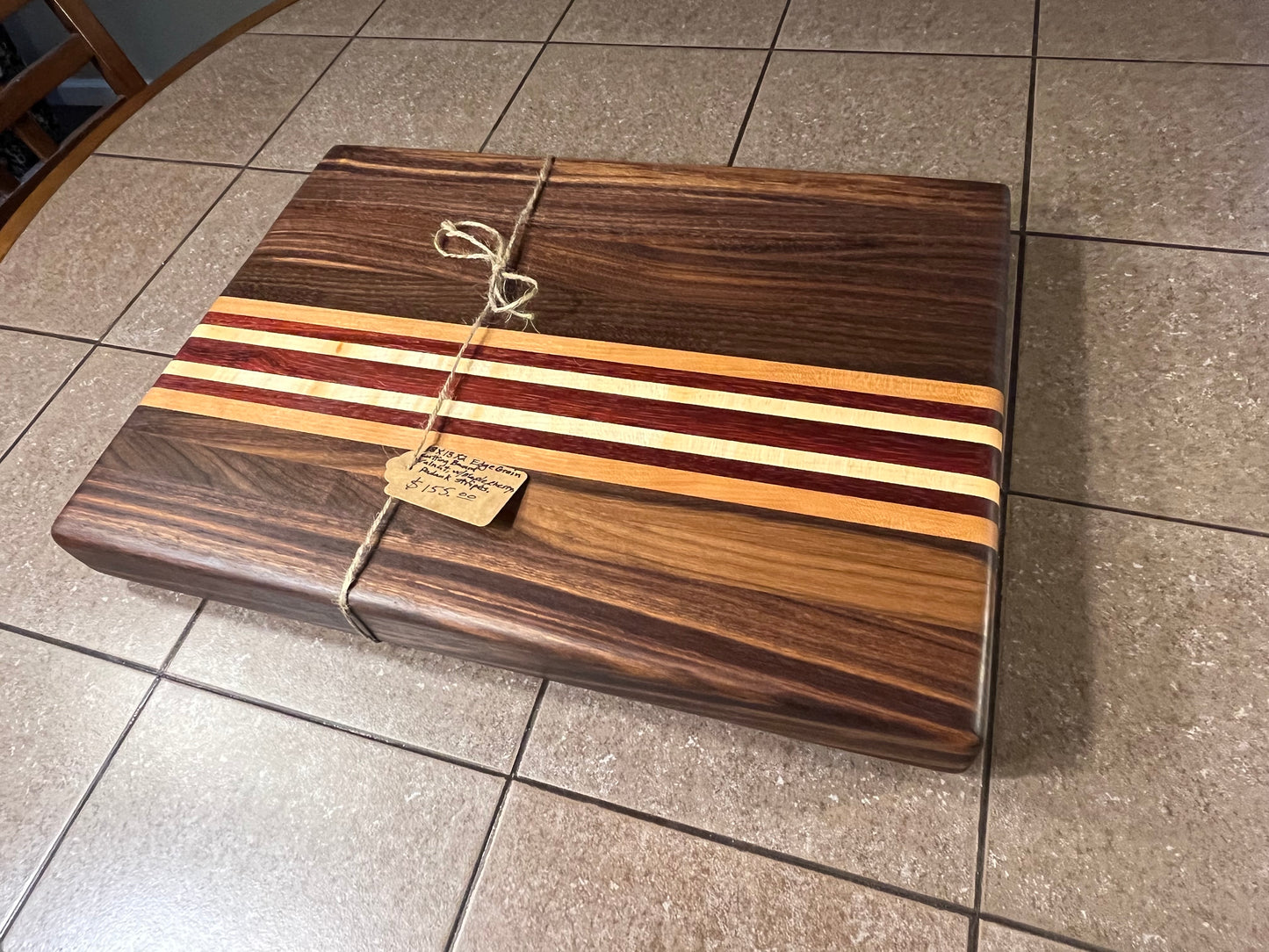 18"L X 13"W X 2"H Edge Grain Cutting Board-Walnut, with Cherry, Maple, Padauk accent strips