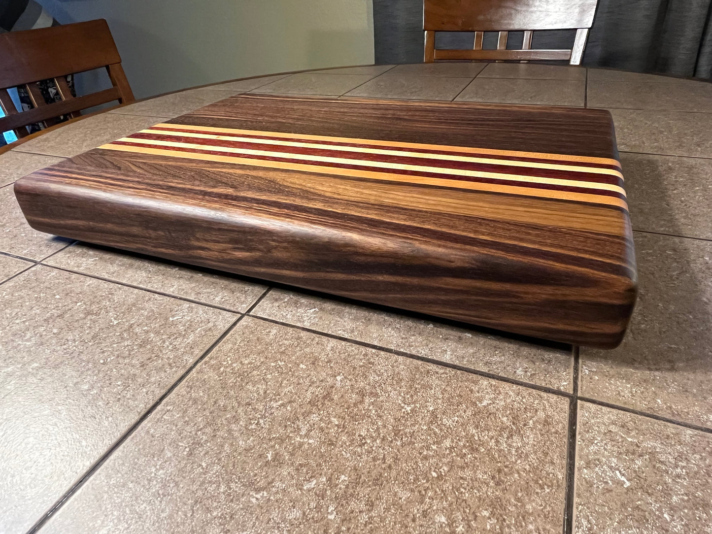 18"L X 13"W X 2"H Edge Grain Cutting Board-Walnut, with Cherry, Maple, Padauk accent strips