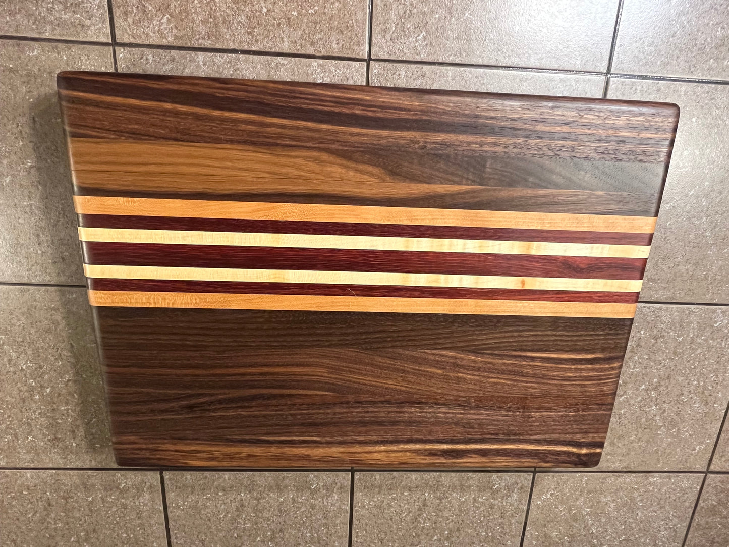 18"L X 13"W X 2"H Edge Grain Cutting Board-Walnut, with Cherry, Maple, Padauk accent strips