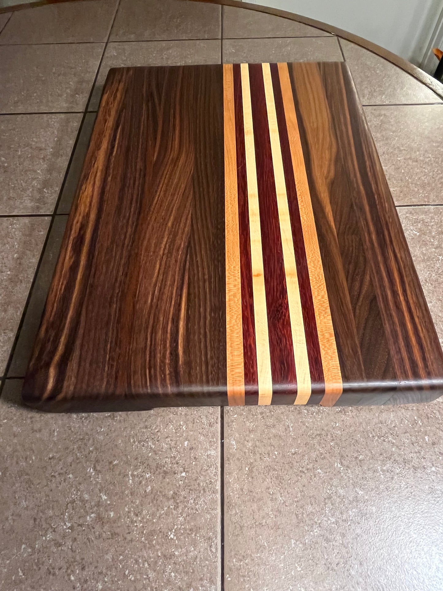 18"L X 13"W X 2"H Edge Grain Cutting Board-Walnut, with Cherry, Maple, Padauk accent strips