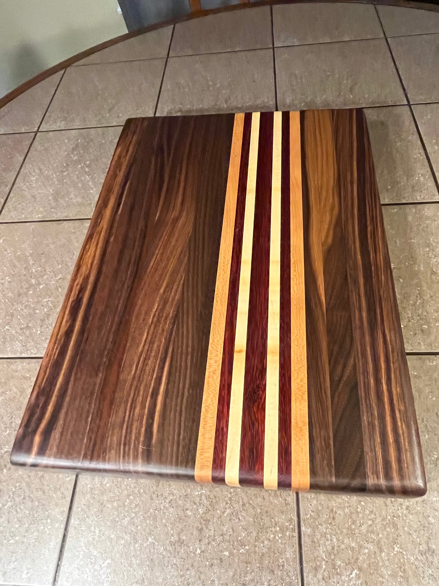 18"L X 13"W X 2"H Edge Grain Cutting Board-Walnut, with Cherry, Maple, Padauk accent strips