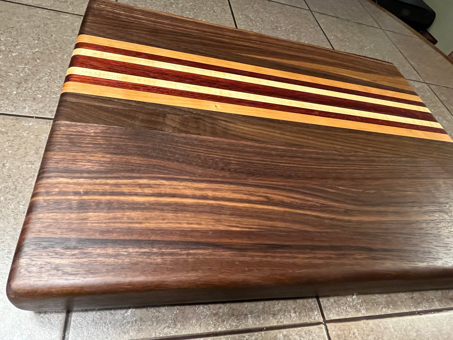 18"L X 13"W X 2"H Edge Grain Cutting Board-Walnut, with Cherry, Maple, Padauk accent strips