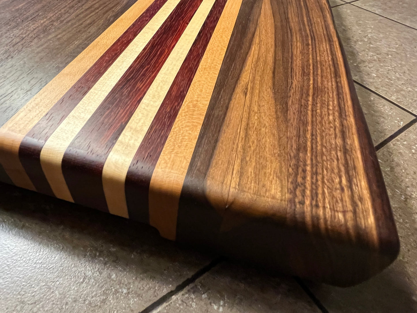 18"L X 13"W X 2"H Edge Grain Cutting Board-Walnut, with Cherry, Maple, Padauk accent strips