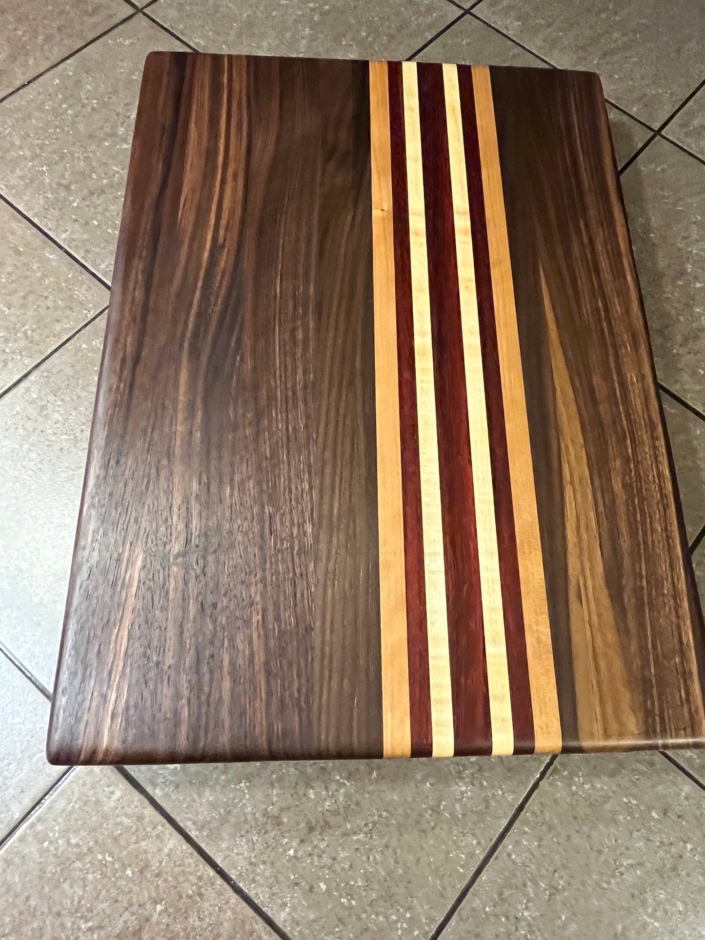 18"L X 13"W X 2"H Edge Grain Cutting Board-Walnut, with Cherry, Maple, Padauk accent strips