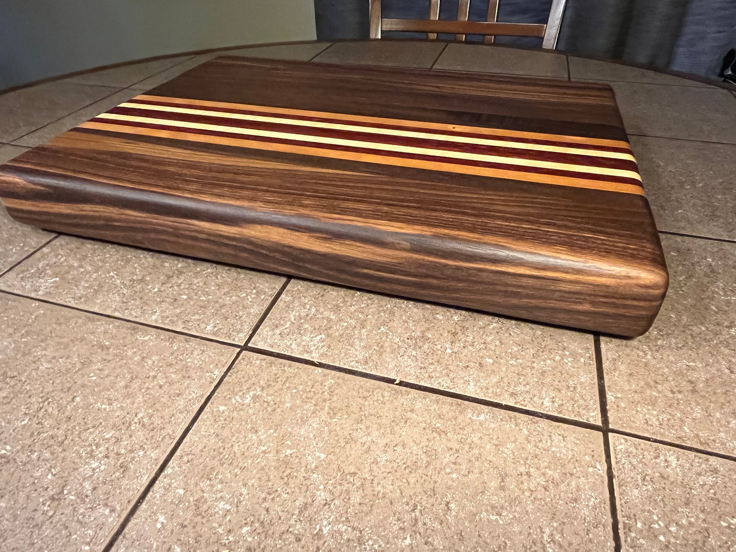 18"L X 13"W X 2"H Edge Grain Cutting Board-Walnut, with Cherry, Maple, Padauk accent strips