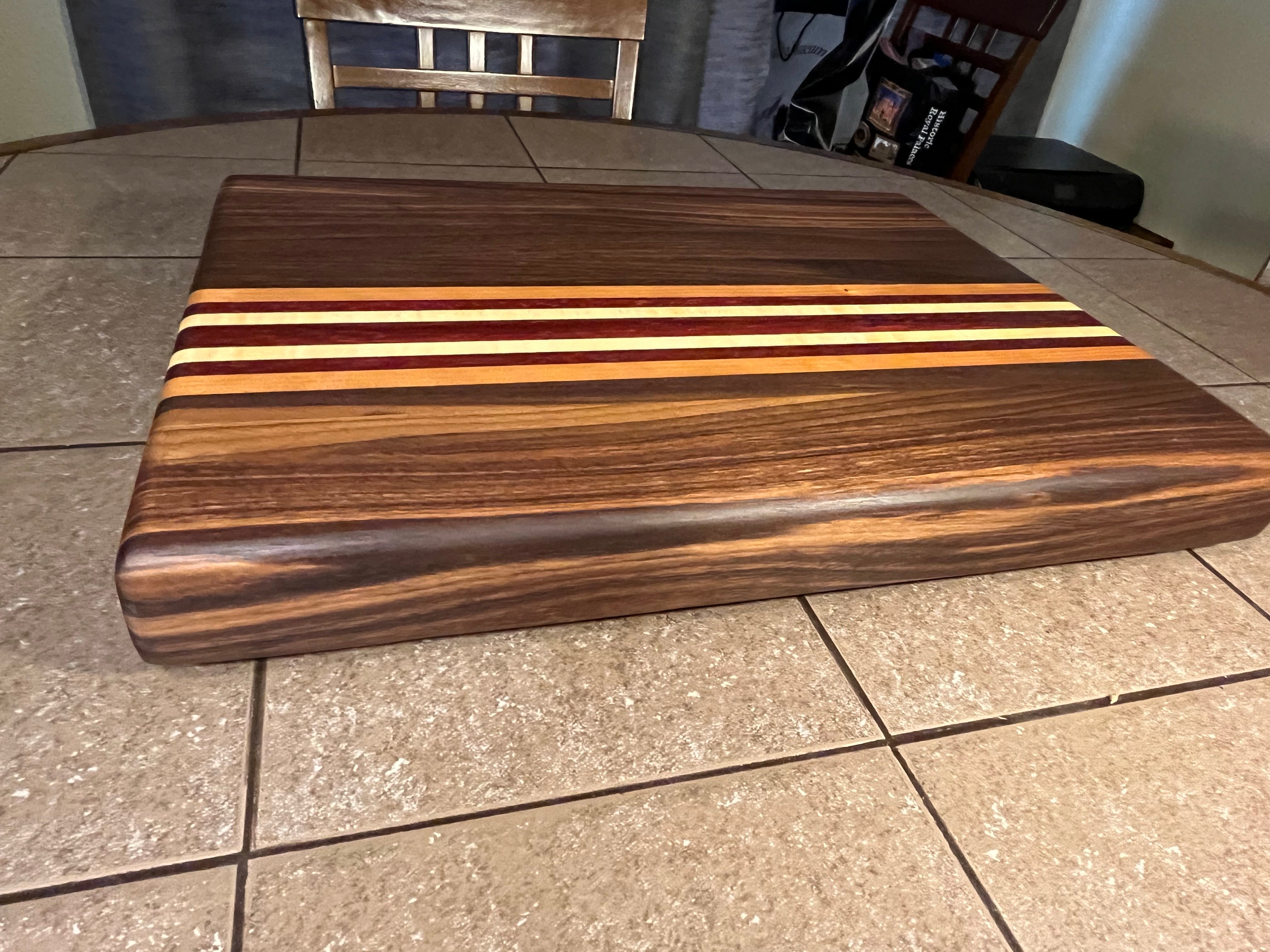 Ready to Ship! Black Walnut & Maple Edge Grain Cutting Board with accents of Padauk and Wenge, Rectangle deals Board