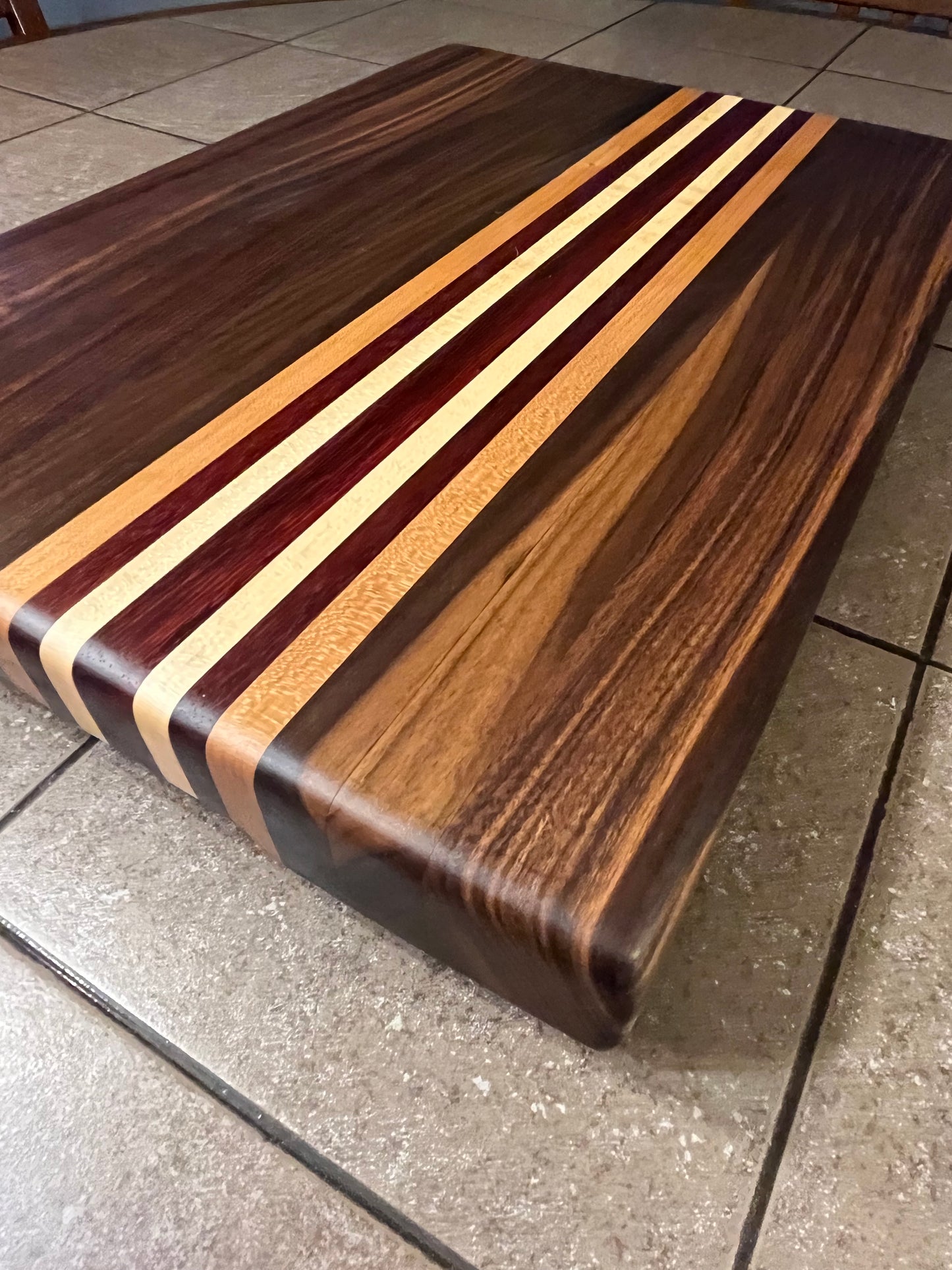 18"L X 13"W X 2"H Edge Grain Cutting Board-Walnut, with Cherry, Maple, Padauk accent strips