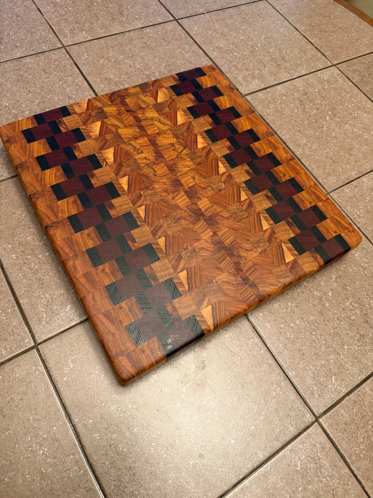 12-3/4"X12-1/4"X1-1/4" Canarywood w/African Padauk & Wenge End Grain Cutting Board