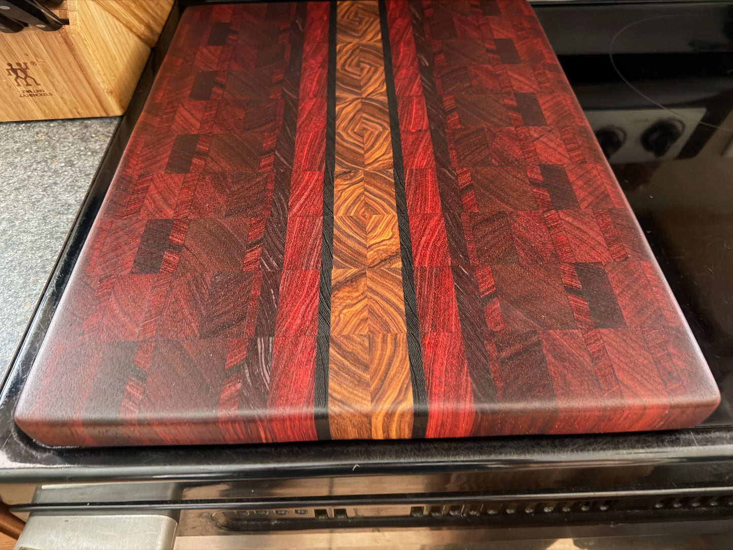 17-5/8"X13-3/4"X1-1/4" Padauk w/Canarywood & Wenge End Grain Cutting Board