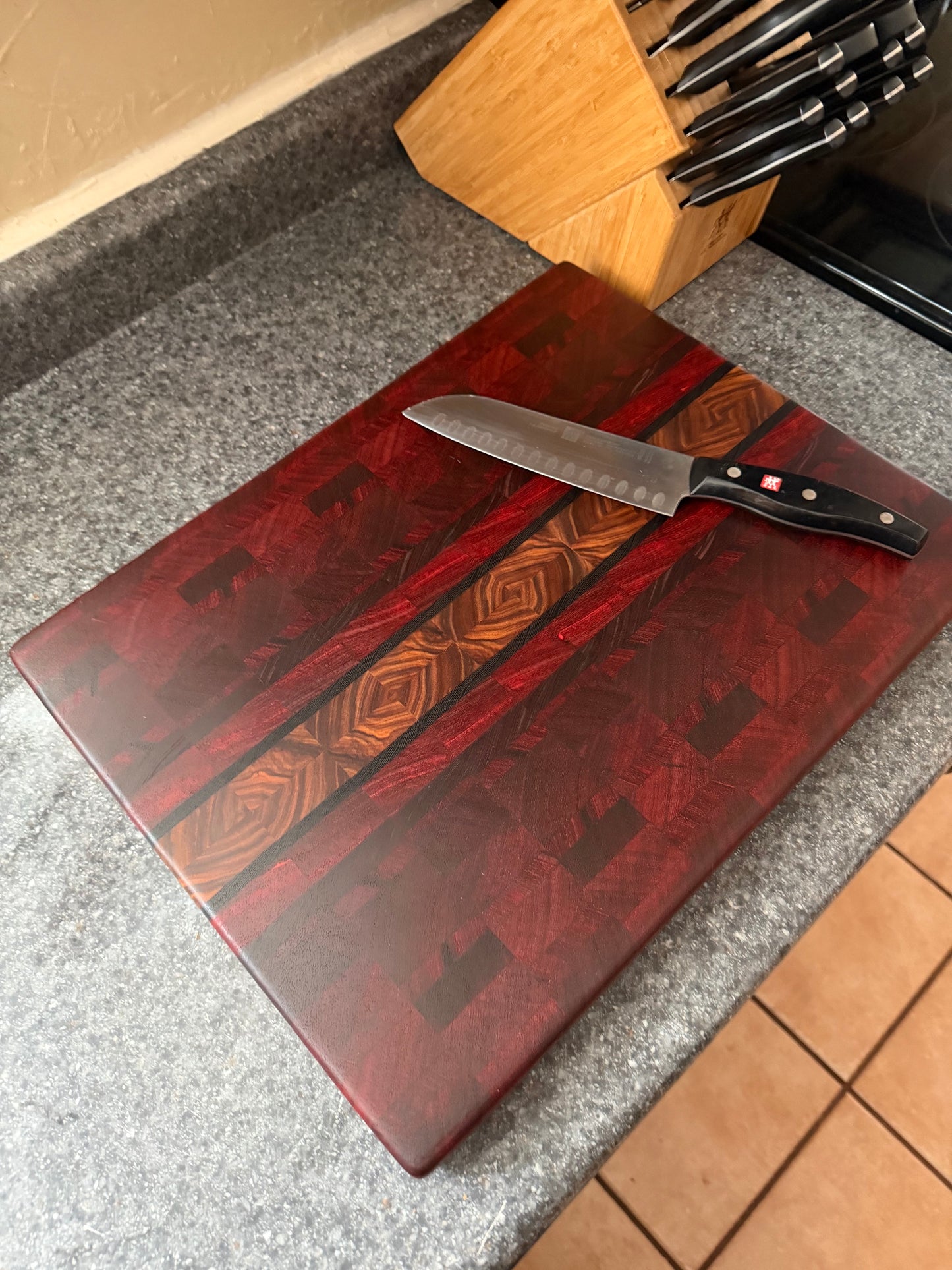 17-5/8"X13-3/4"X1-1/4" Padauk w/Canarywood & Wenge End Grain Cutting Board