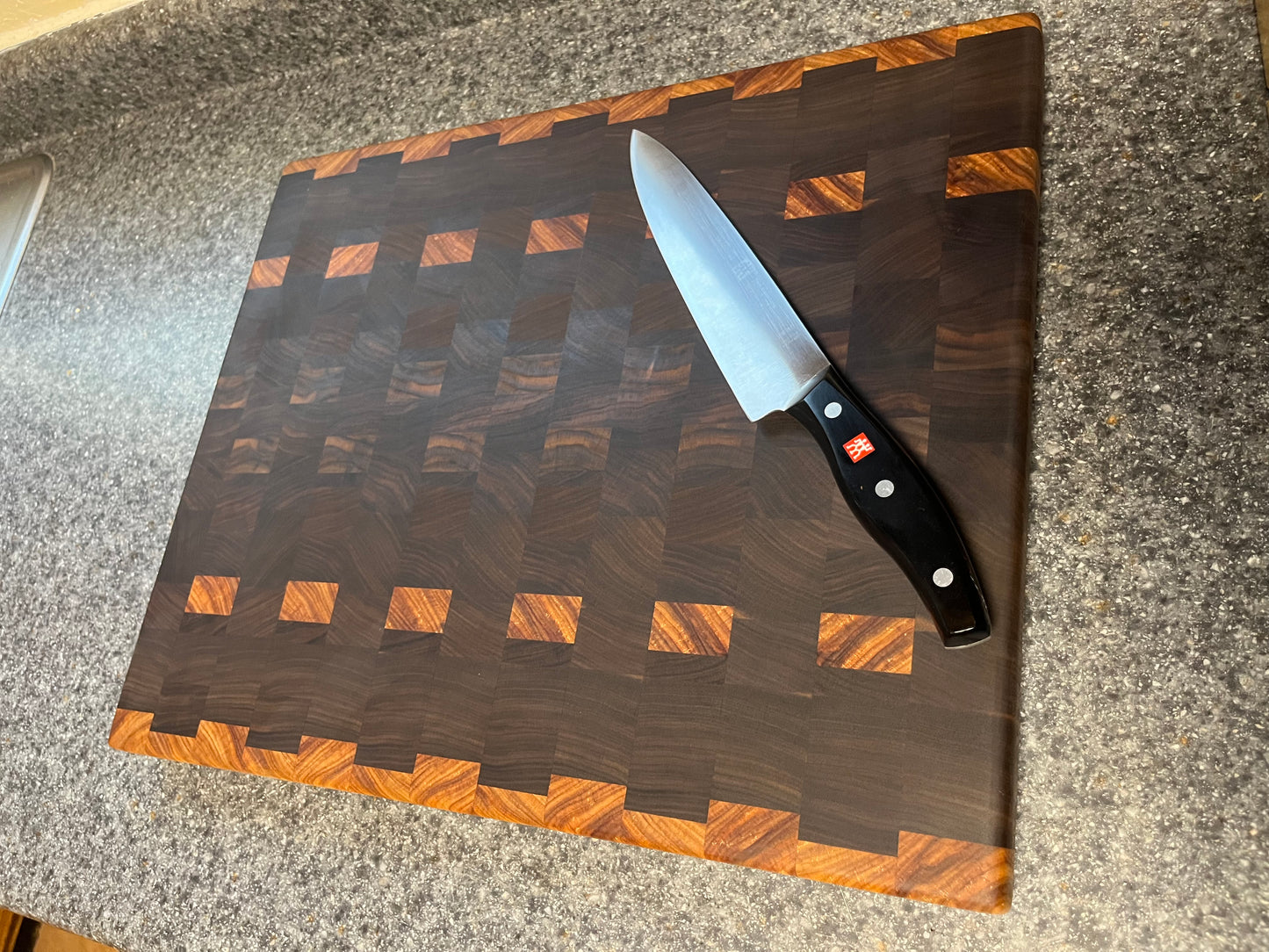 18-5/8"X15-1/8"X1-1/4" Walnut w/Canarywood End Grain Cutting Board