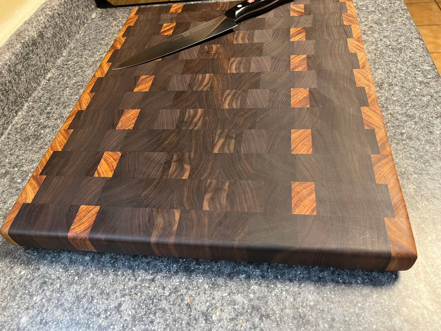 18-5/8"X15-1/8"X1-1/4" Walnut w/Canarywood End Grain Cutting Board