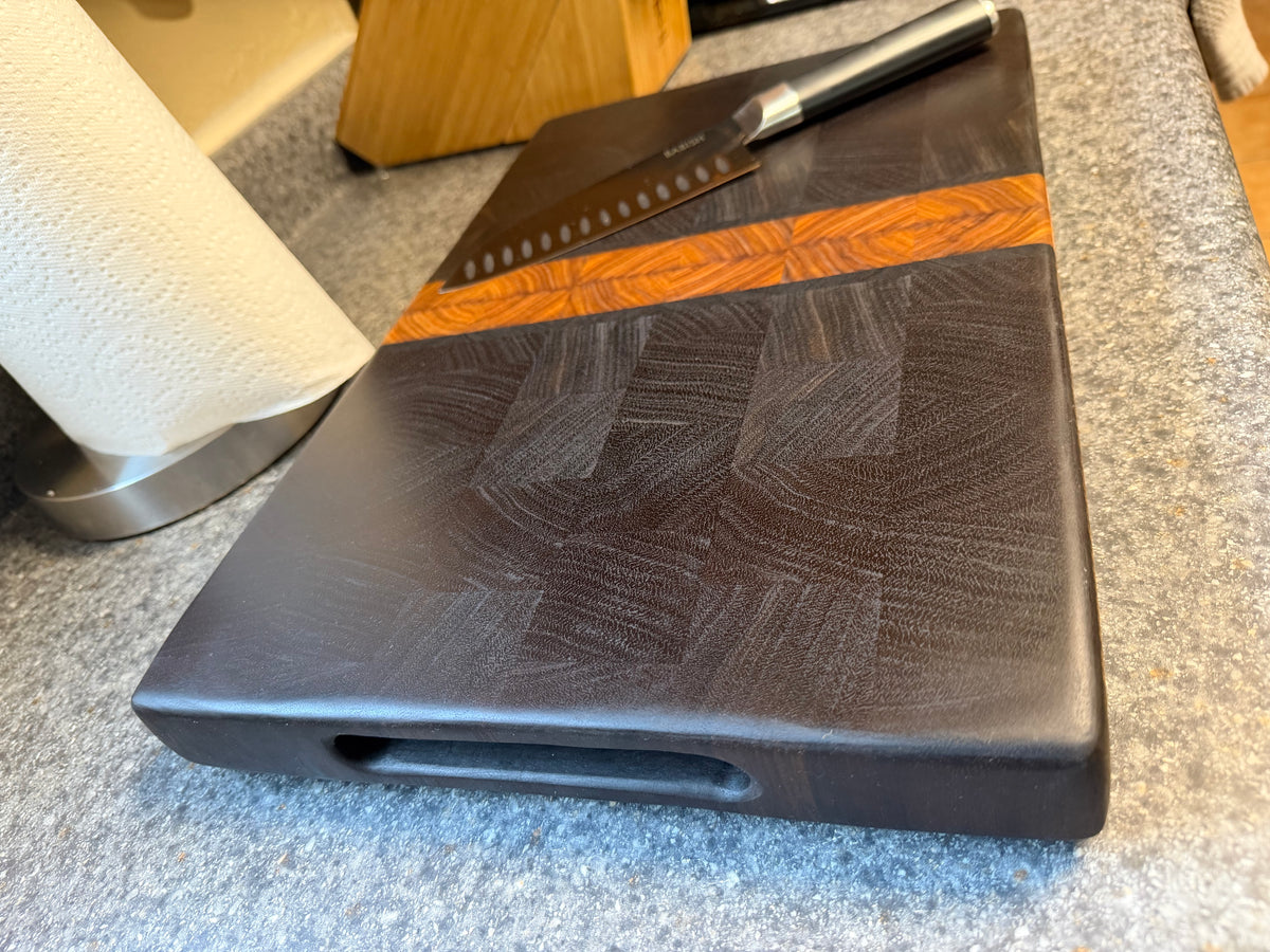 17-3/8" x 11-3/8" x 1-1/2" Peruvian Walnut w/Canarywood & Wenge End Grain Cutting Board