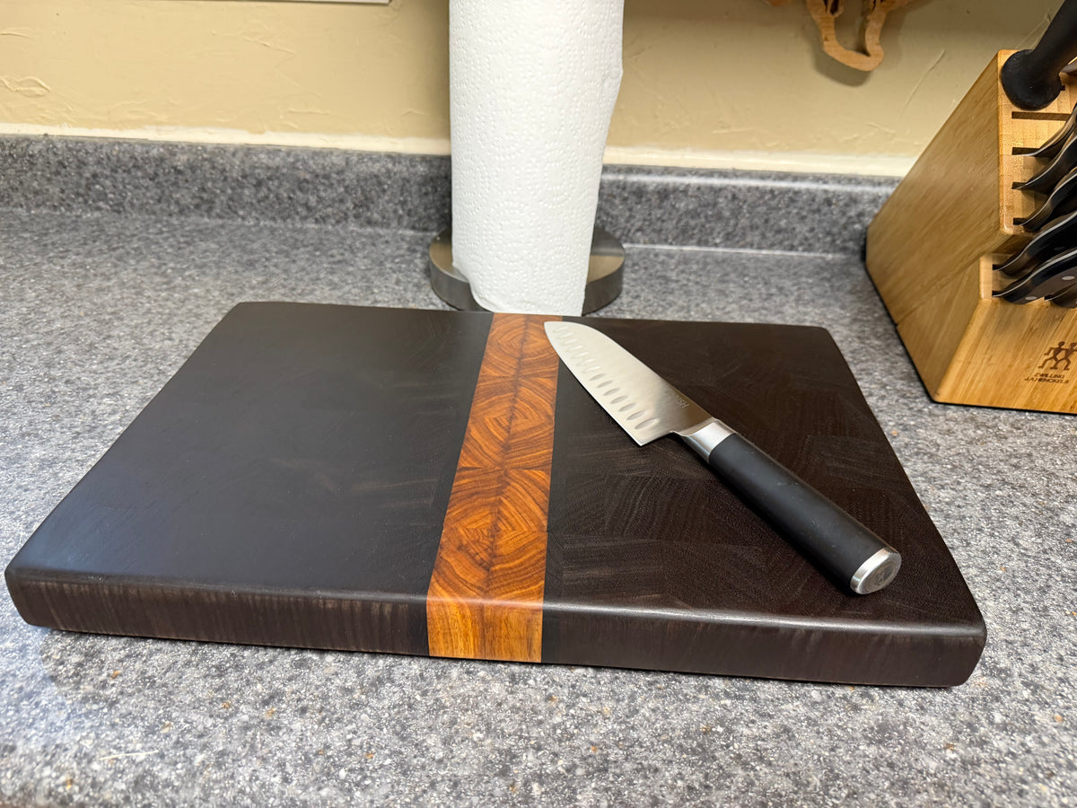 17-3/8" x 11-3/8" x 1-1/2" Peruvian Walnut w/Canarywood & Wenge End Grain Cutting Board