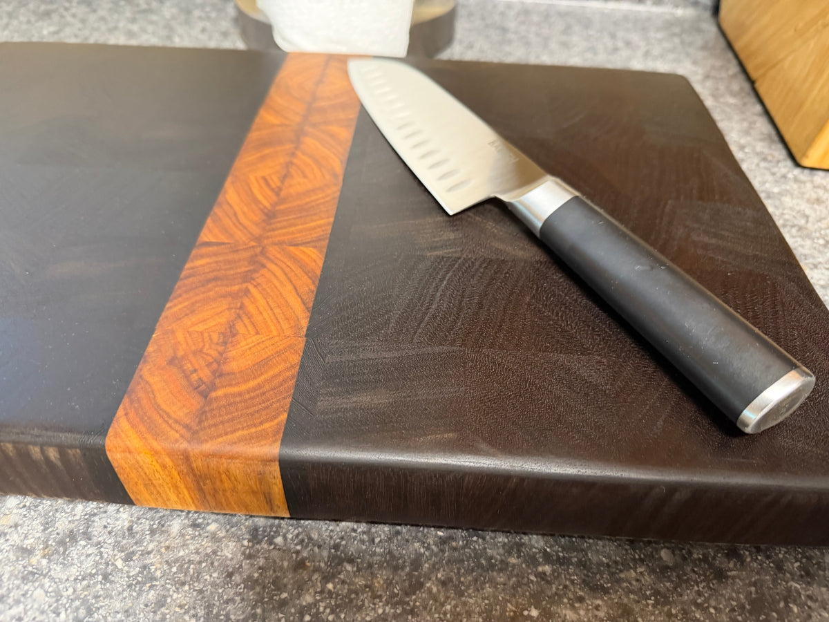 17-3/8" x 11-3/8" x 1-1/2" Peruvian Walnut w/Canarywood & Wenge End Grain Cutting Board