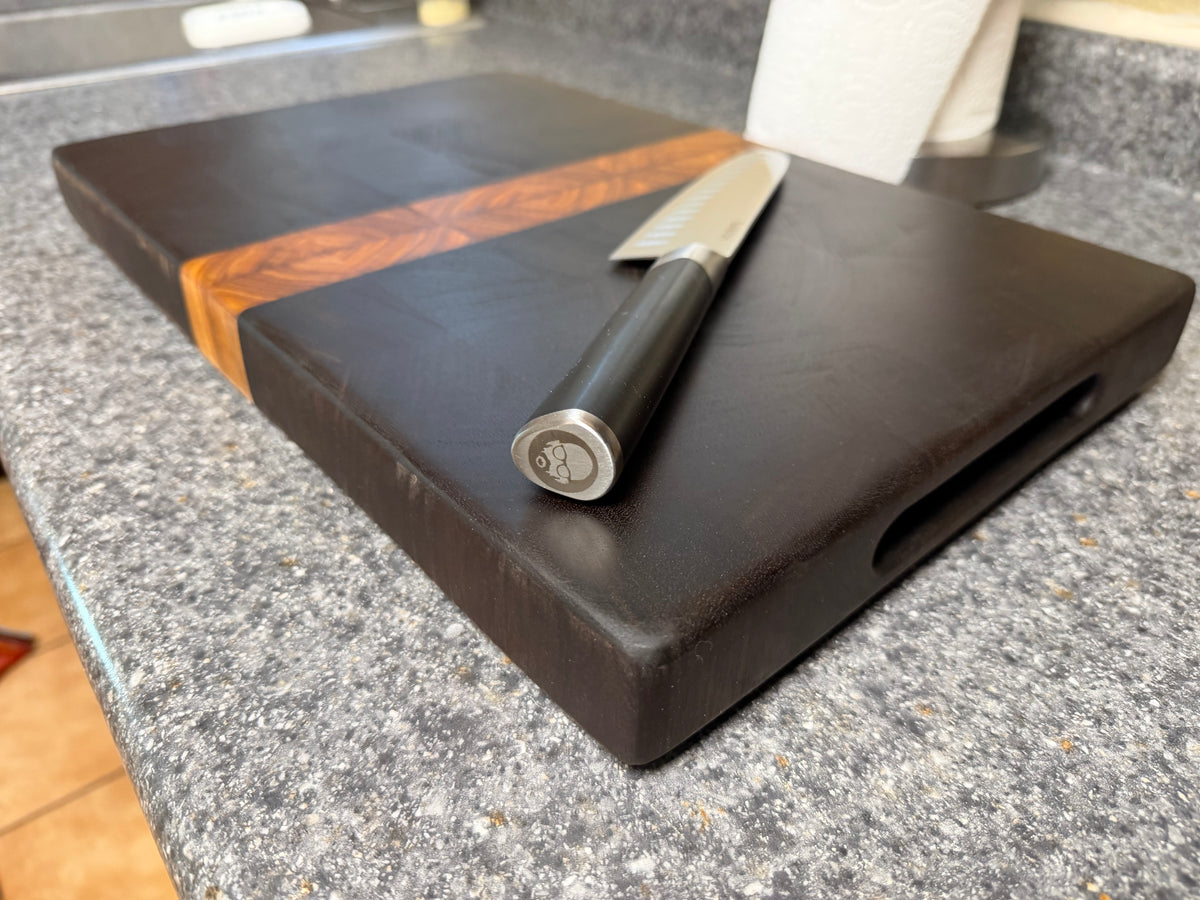 17-3/8" x 11-3/8" x 1-1/2" Peruvian Walnut w/Canarywood & Wenge End Grain Cutting Board