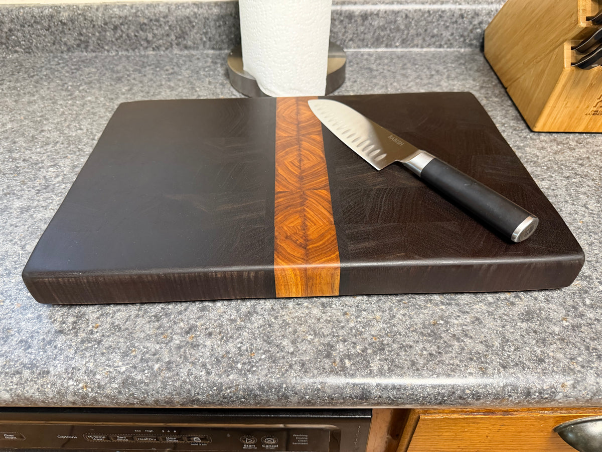 17-3/8" x 11-3/8" x 1-1/2" Peruvian Walnut w/Canarywood & Wenge End Grain Cutting Board