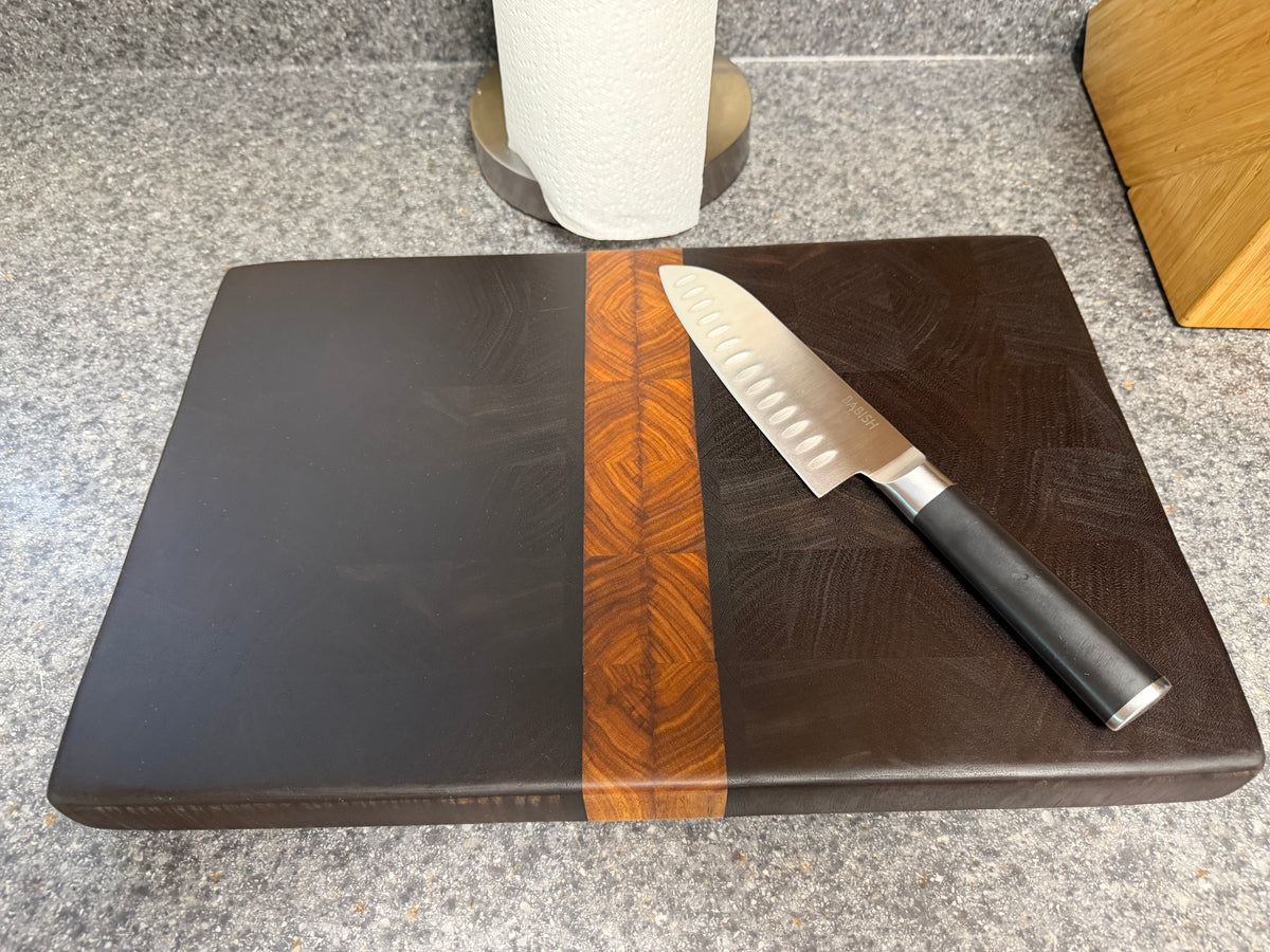 17-3/8" x 11-3/8" x 1-1/2" Peruvian Walnut w/Canarywood & Wenge End Grain Cutting Board