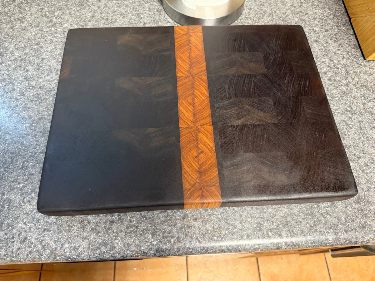 17-1/2"X13-1/4"X1-1/2" Peruvian Walnut w/Canarywood & Wenge End Grain Cutting Board