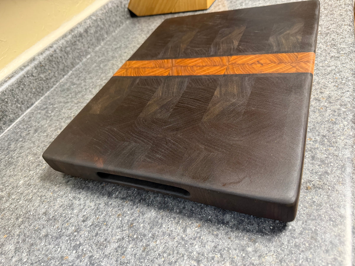 17-1/2"X13-1/4"X1-1/2" Peruvian Walnut w/Canarywood & Wenge End Grain Cutting Board