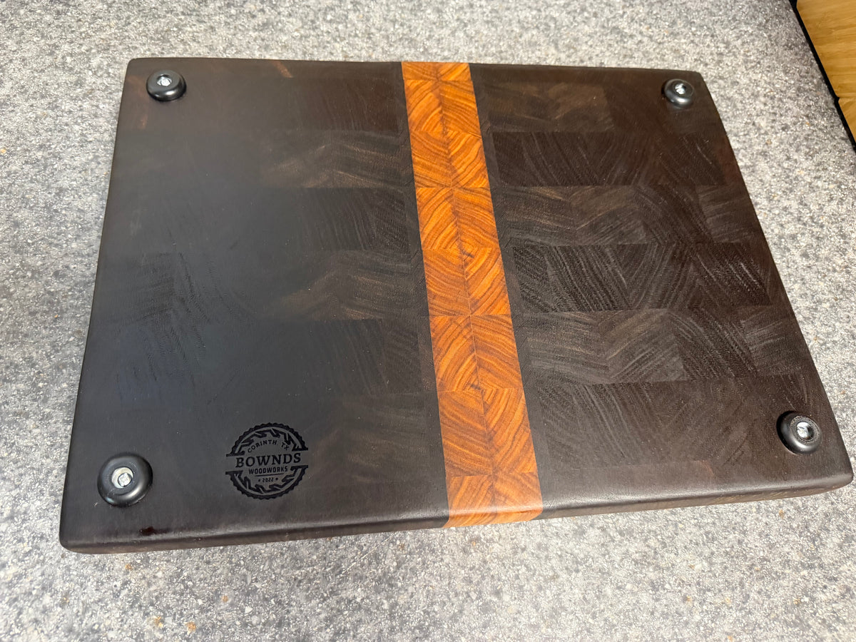 17-1/2"X13-1/4"X1-1/2" Peruvian Walnut w/Canarywood & Wenge End Grain Cutting Board