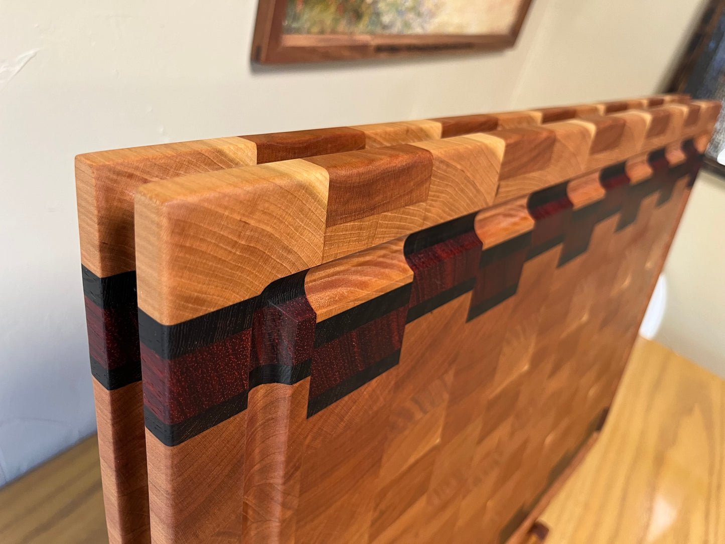 26-3/4"X18-3/4"X1-15/16' Cherry w/African Wenge & African Padauk accents- end grain cutting board w/juice groove