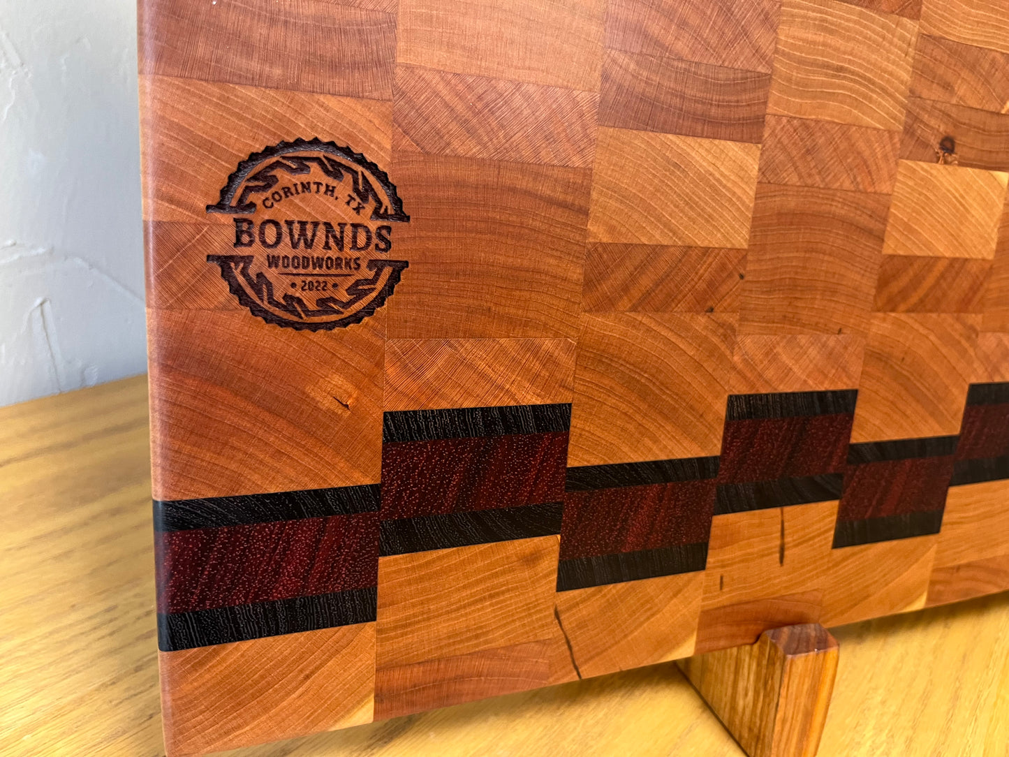 26-3/4"X18-3/4"X1-15/16' Cherry w/African Wenge & African Padauk accents- end grain cutting board w/juice groove