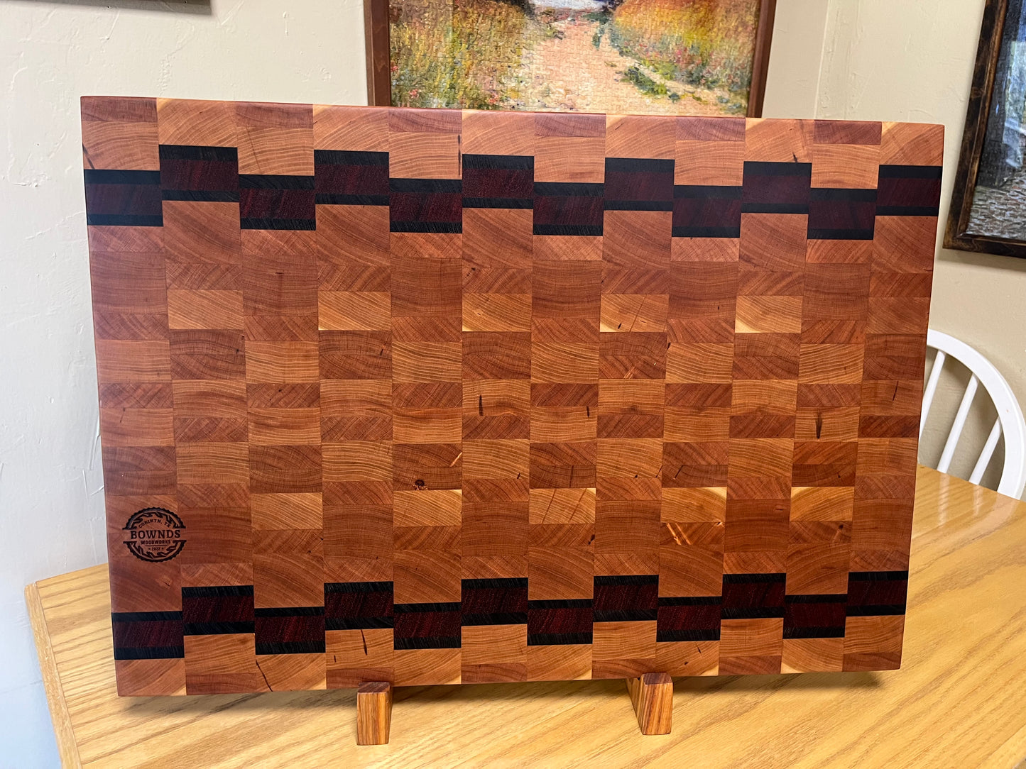 26-3/4"X18-3/4"X1-15/16' Cherry w/African Wenge & African Padauk accents- end grain cutting board w/juice groove