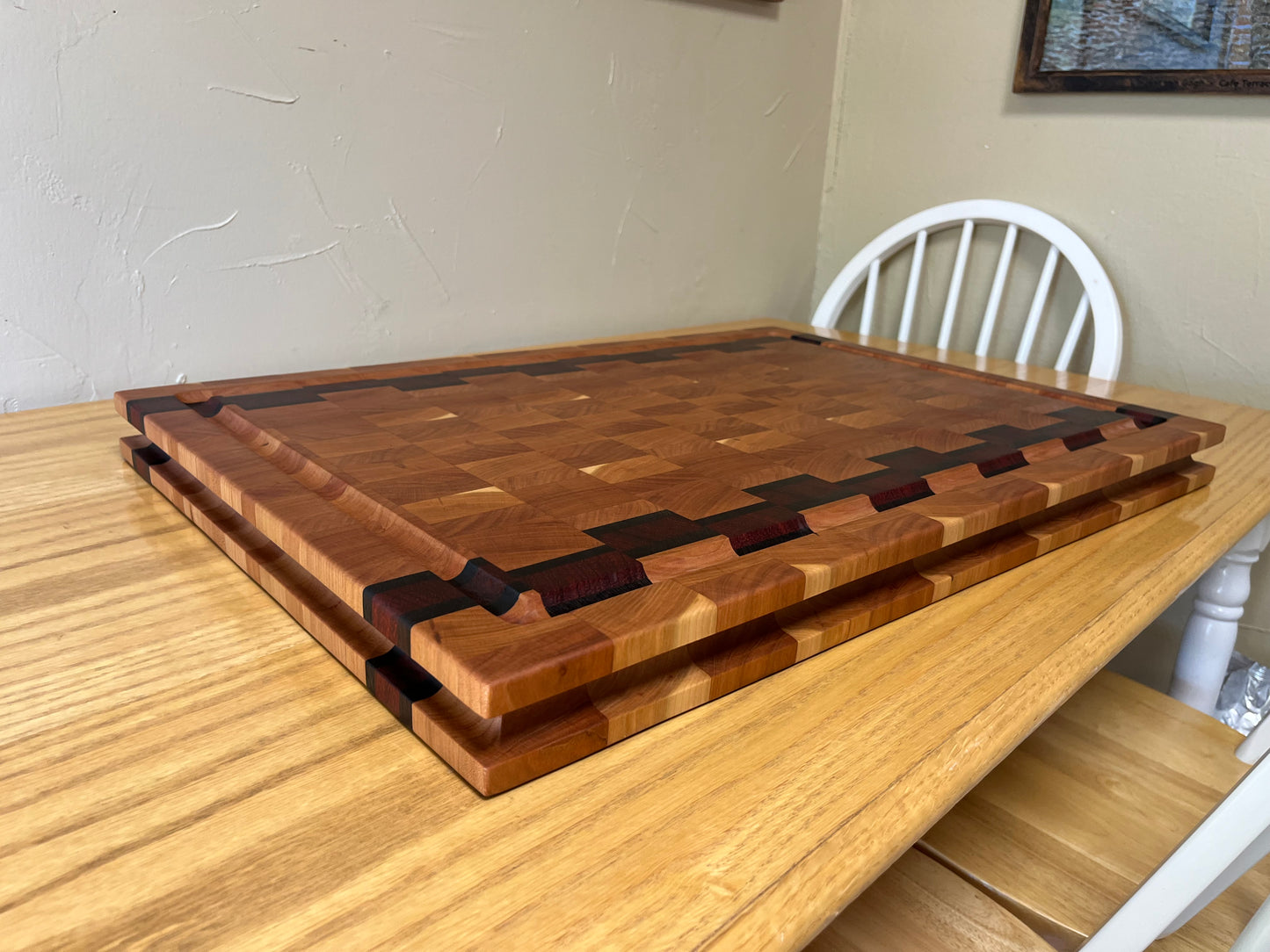 26-3/4"X18-3/4"X1-15/16' Cherry w/African Wenge & African Padauk accents- end grain cutting board w/juice groove