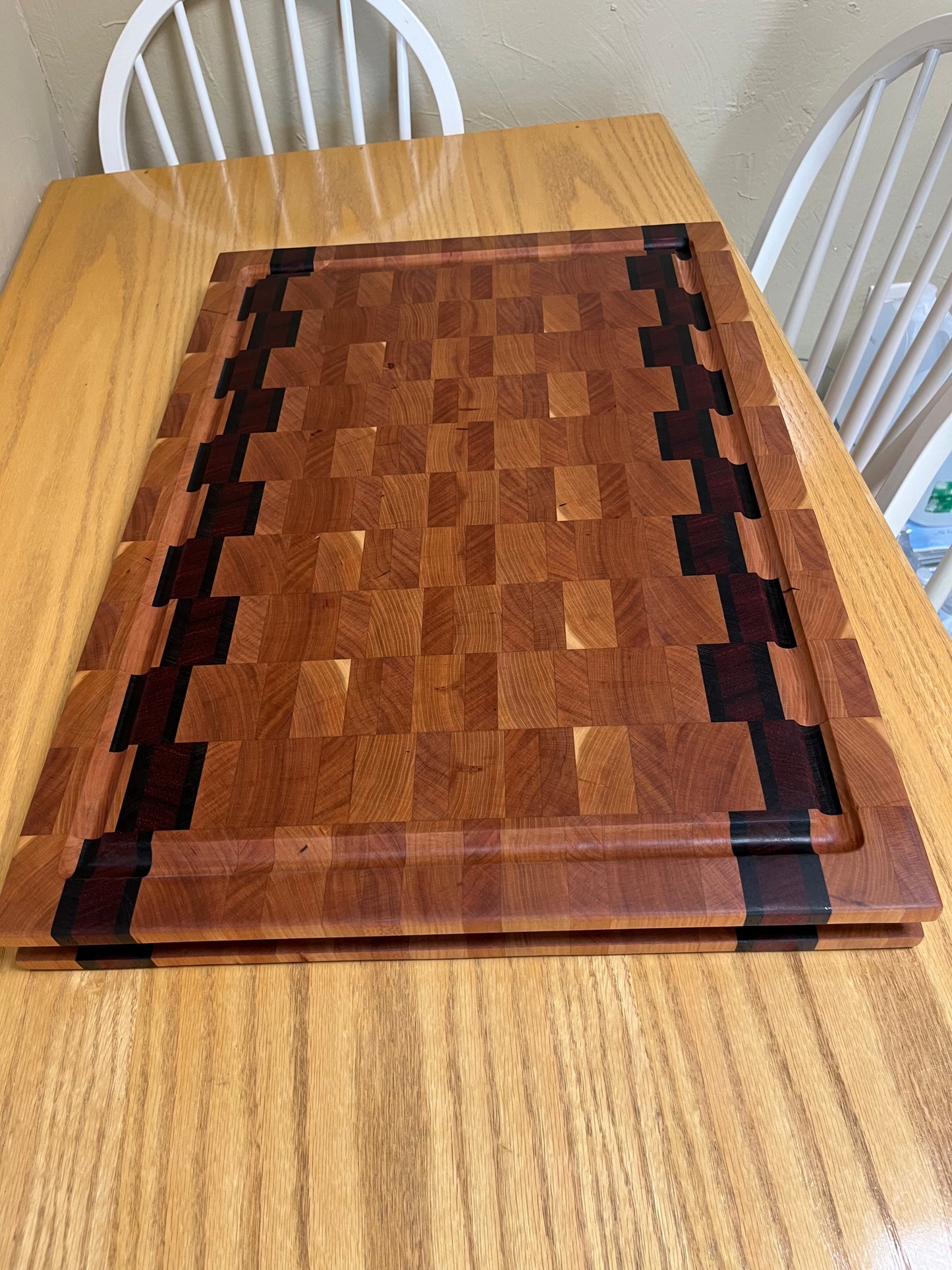 26-3/4"X18-3/4"X1-15/16' Cherry w/African Wenge & African Padauk accents- end grain cutting board w/juice groove